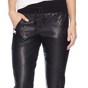 Blanc Noir Faux Leather Front Jogger